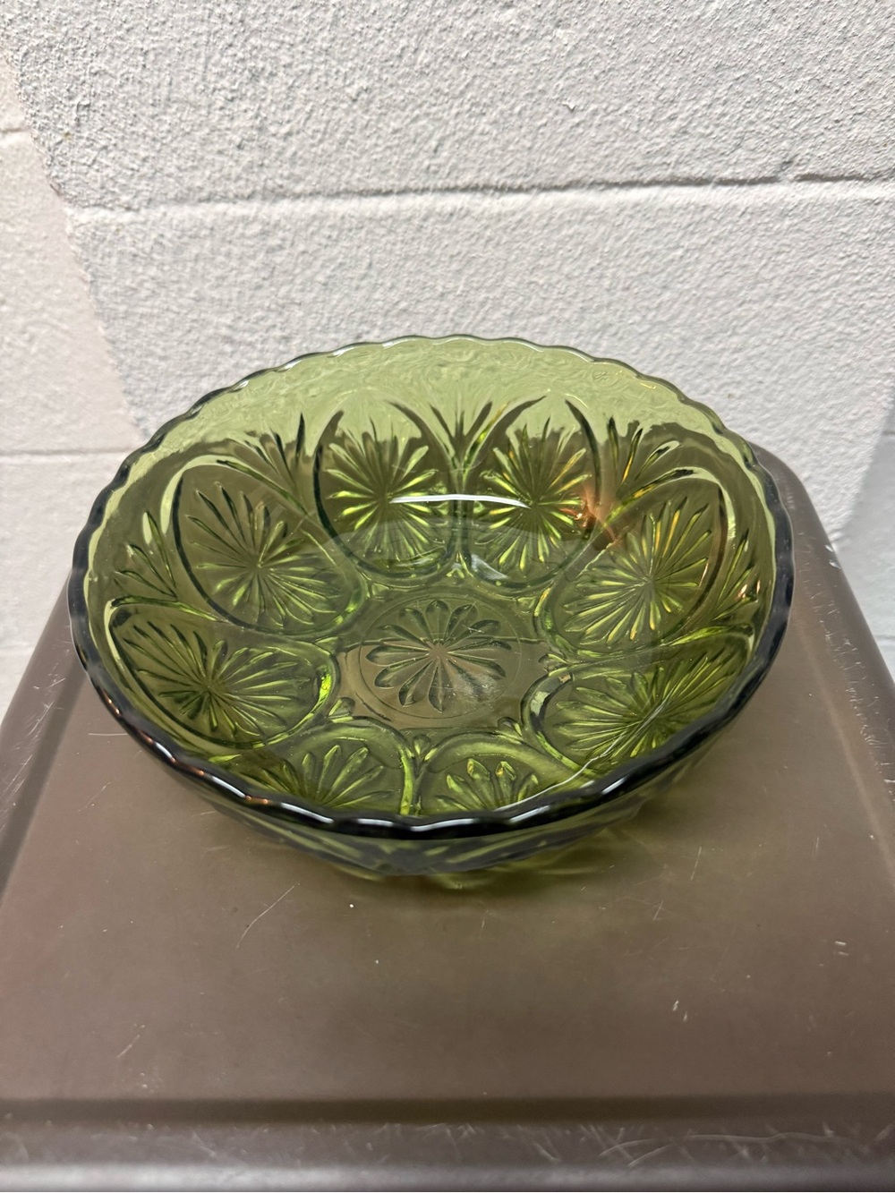 Decorative Green Pressed Glass Bowl - Home Art